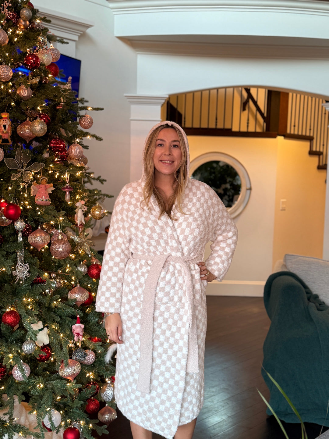 Adult Check Print Hooded Robe