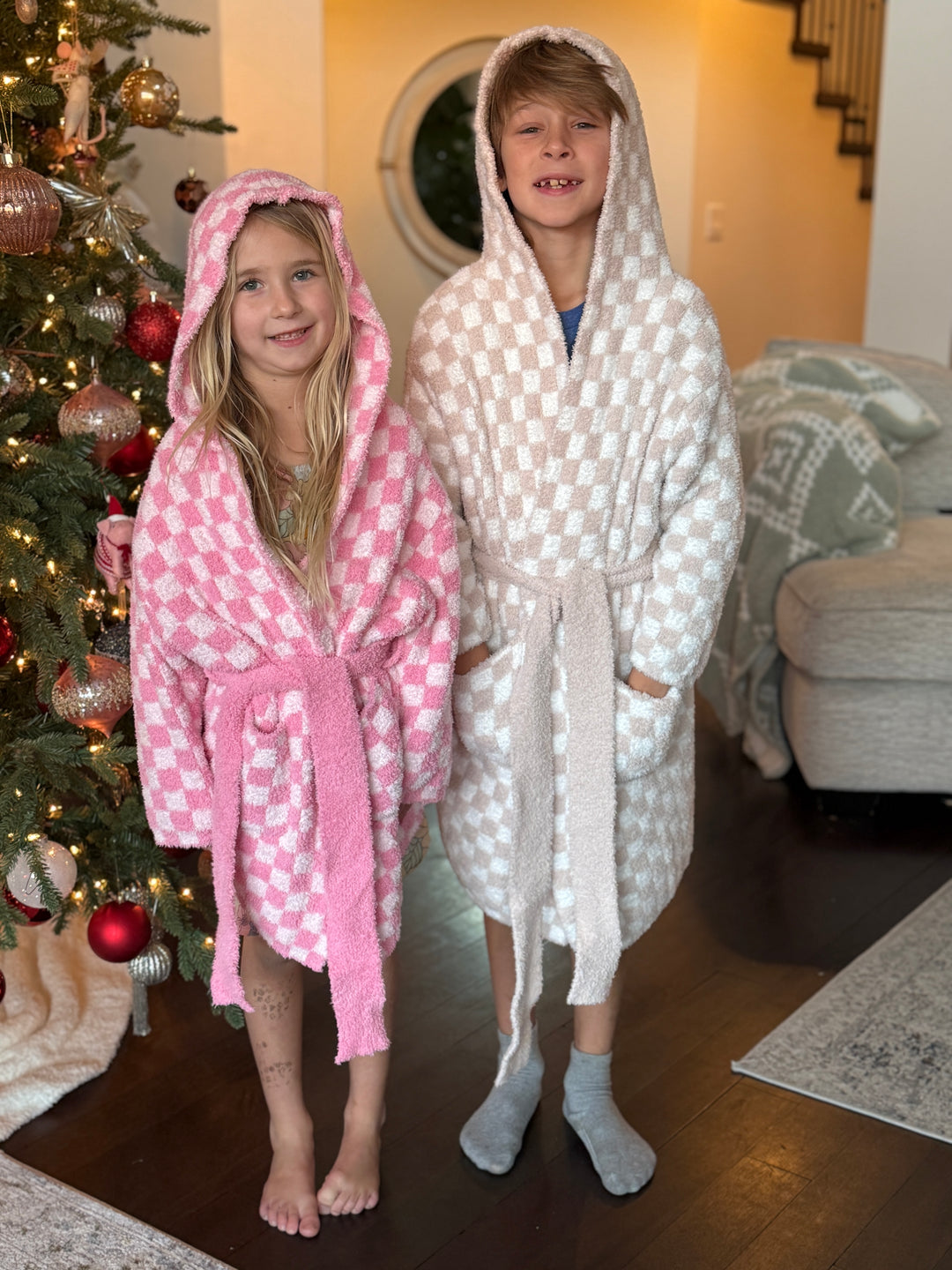 Adult Check Print Hooded Robe