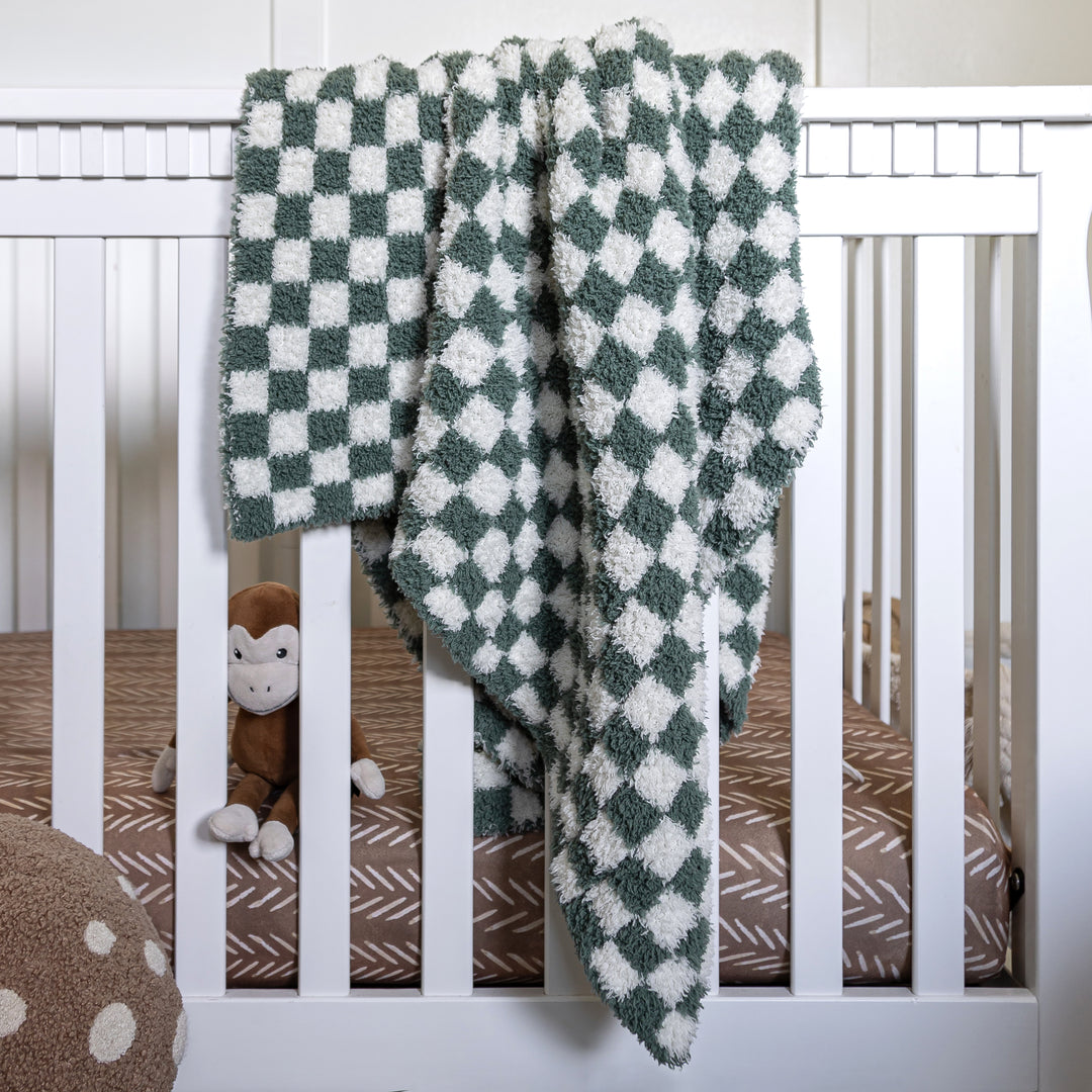 Baby's Breath & Forest Green Check Print Toddler Blanket