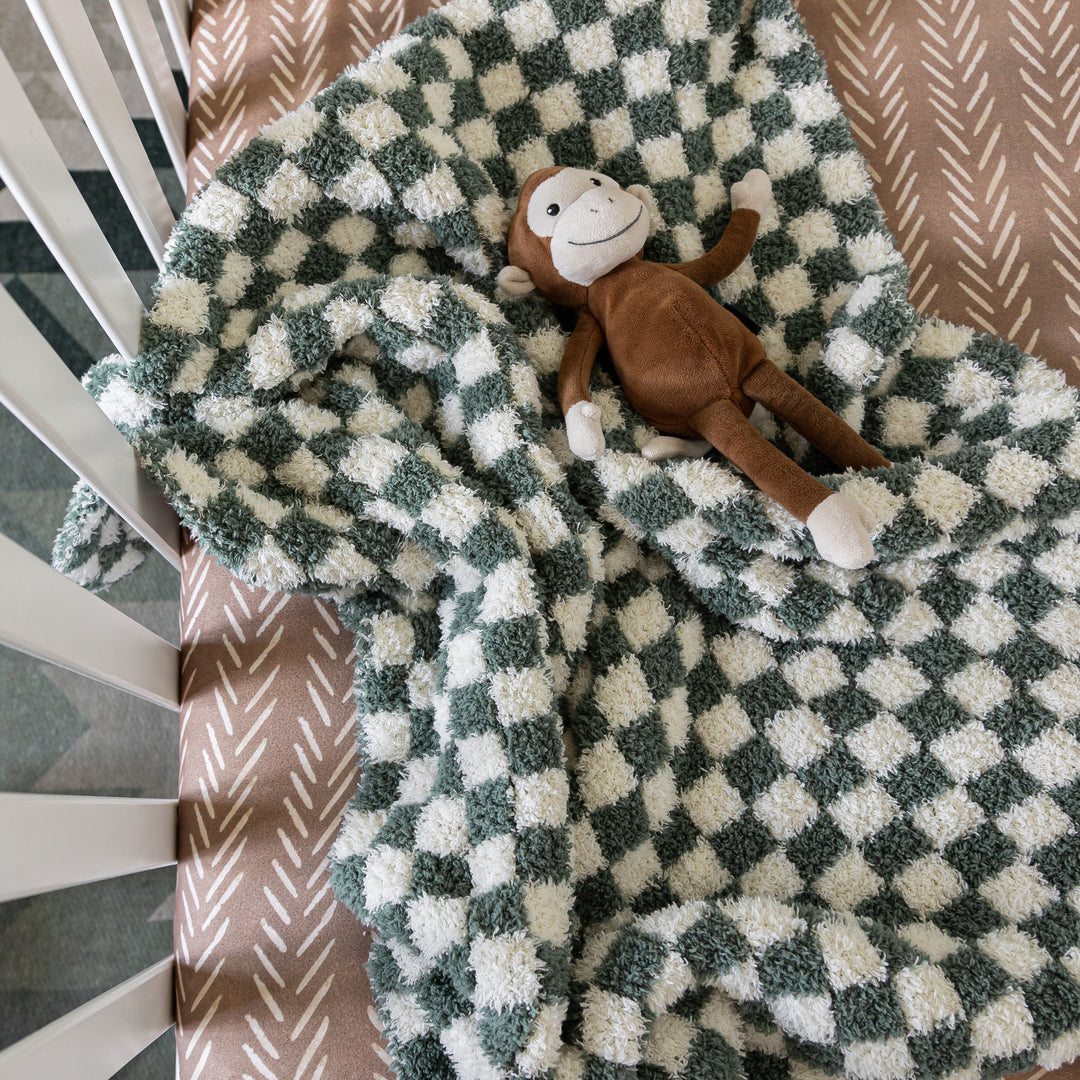 Baby's Breath & Forest Green Check Print Toddler Blanket