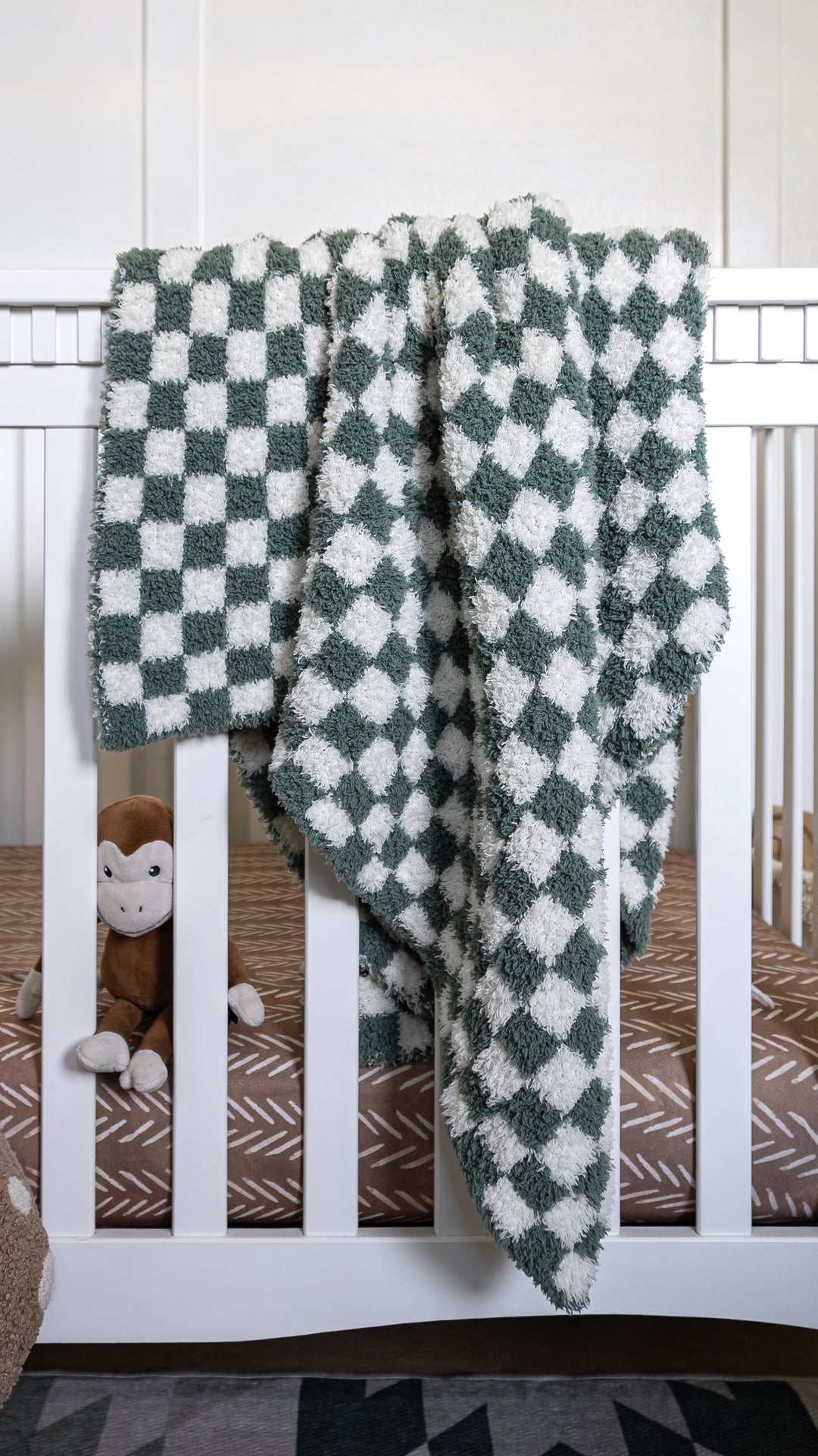 Baby's Breath & Forest Green Check Print Toddler Blanket
