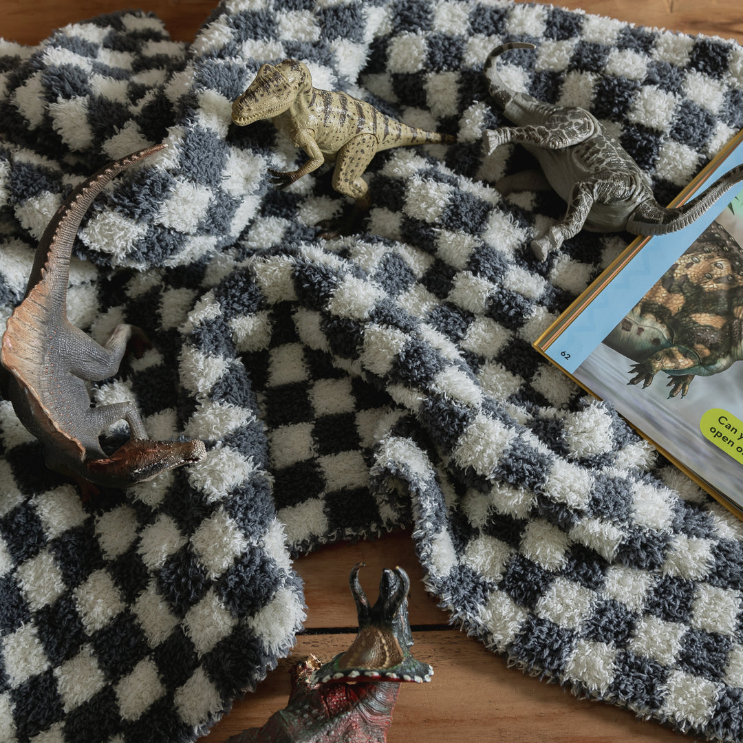 Baby's Breath & Forest Green Check Print Toddler Blanket
