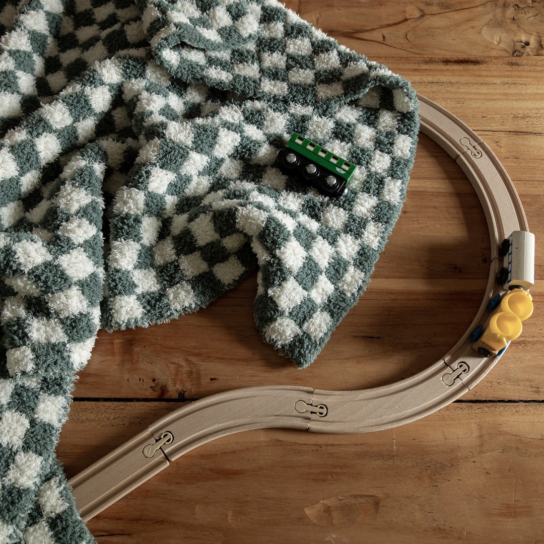 Baby's Breath & Forest Green Check Print Toddler Blanket
