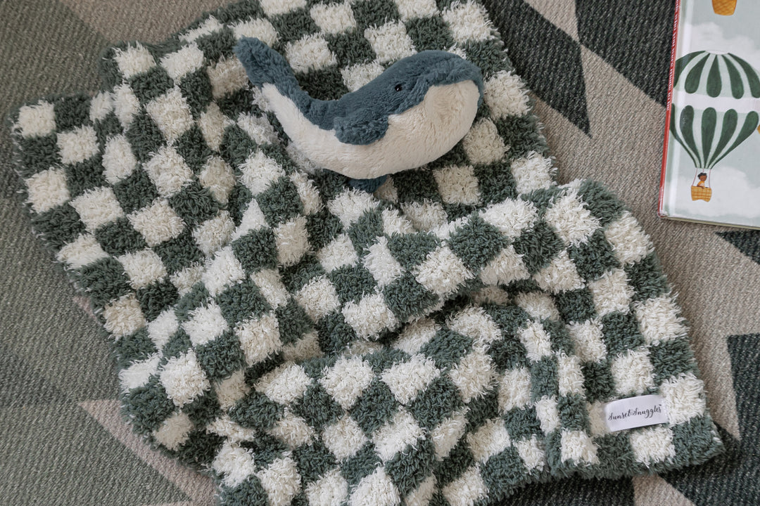 Baby's Breath & Forest Green Check Print Lovey