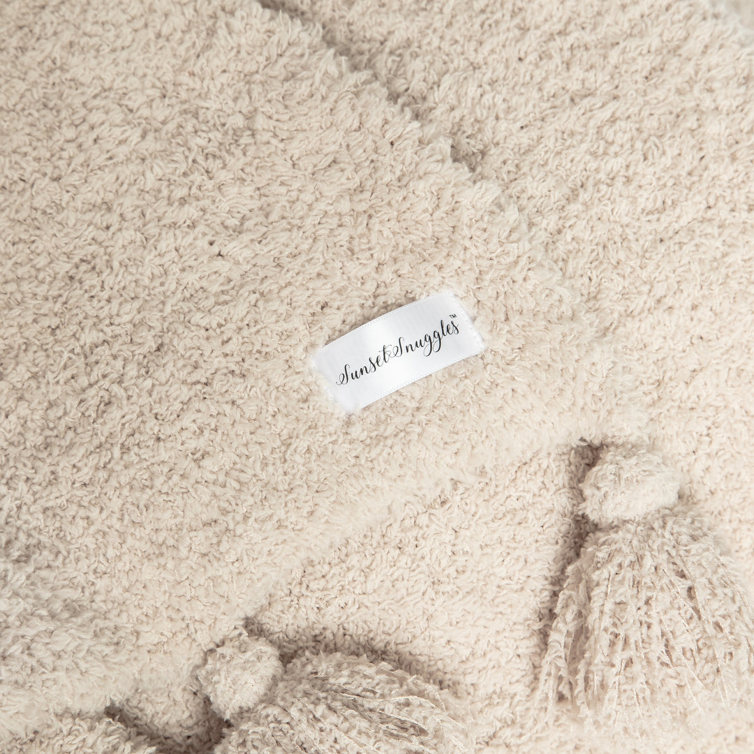 Blushing Beige Solid Double Layer with Tassels Print Extended Throw