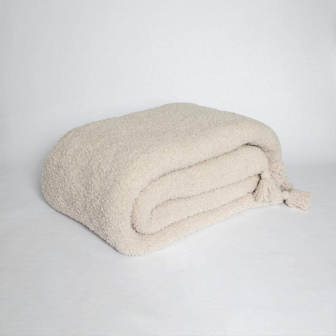 Blushing Beige Solid Double Layer with Tassels Print Extended Throw