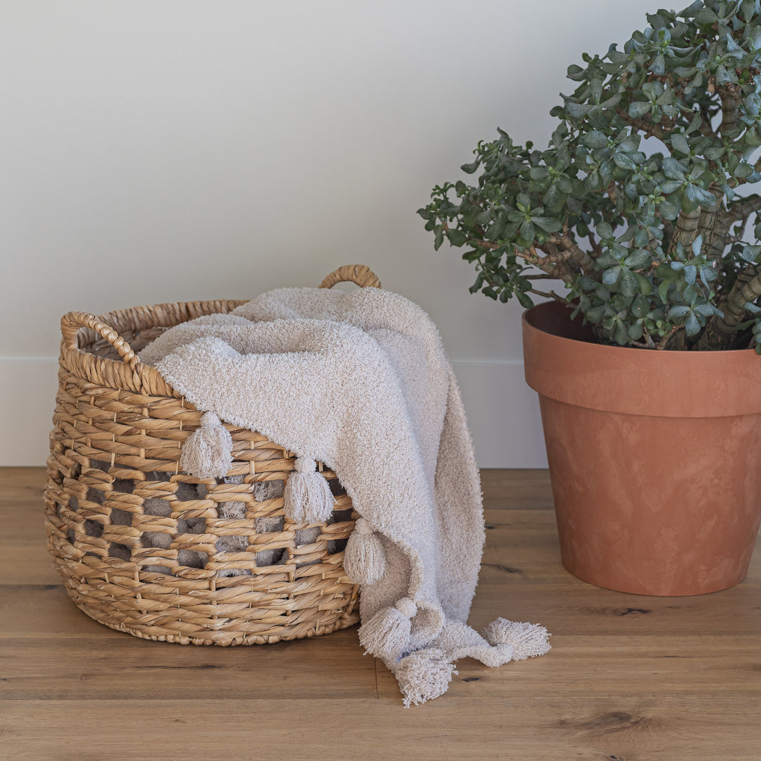 Blushing Beige Solid Double Layer with Tassels Print Extended Throw