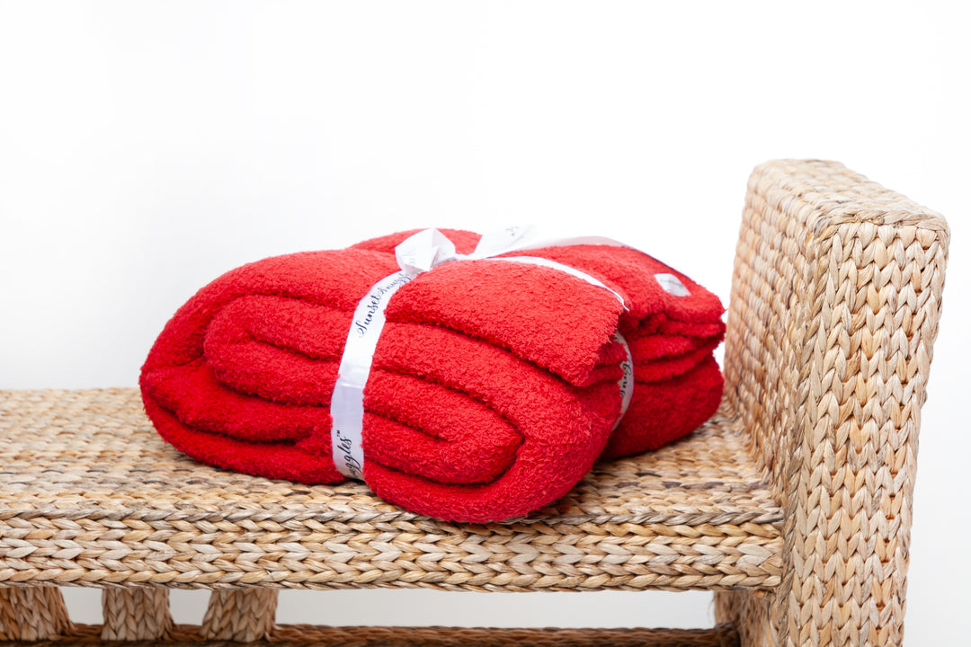 Christmas Red Solid Double Layered Print Throw