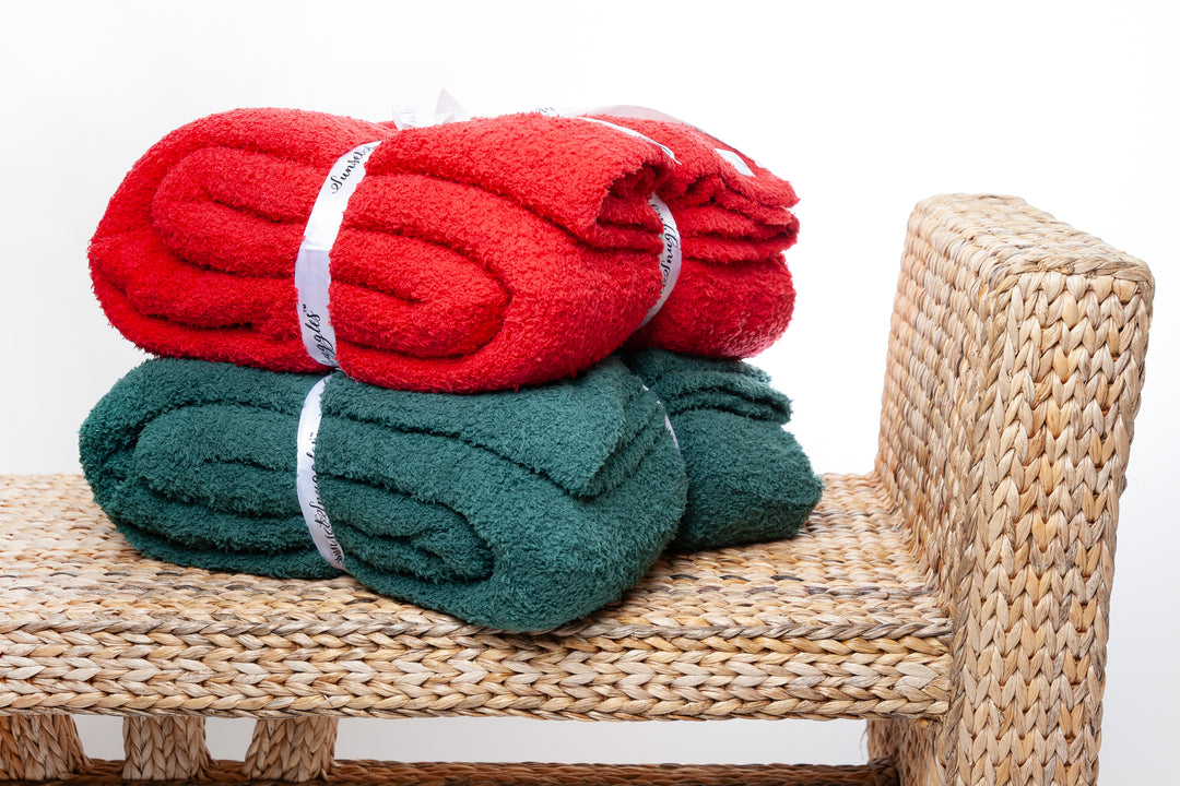 Christmas Red Solid Double Layered Print Throw