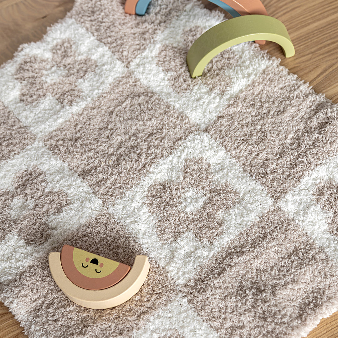 Blushing Beige & White Flower Power Checkerboard Print Lovey
