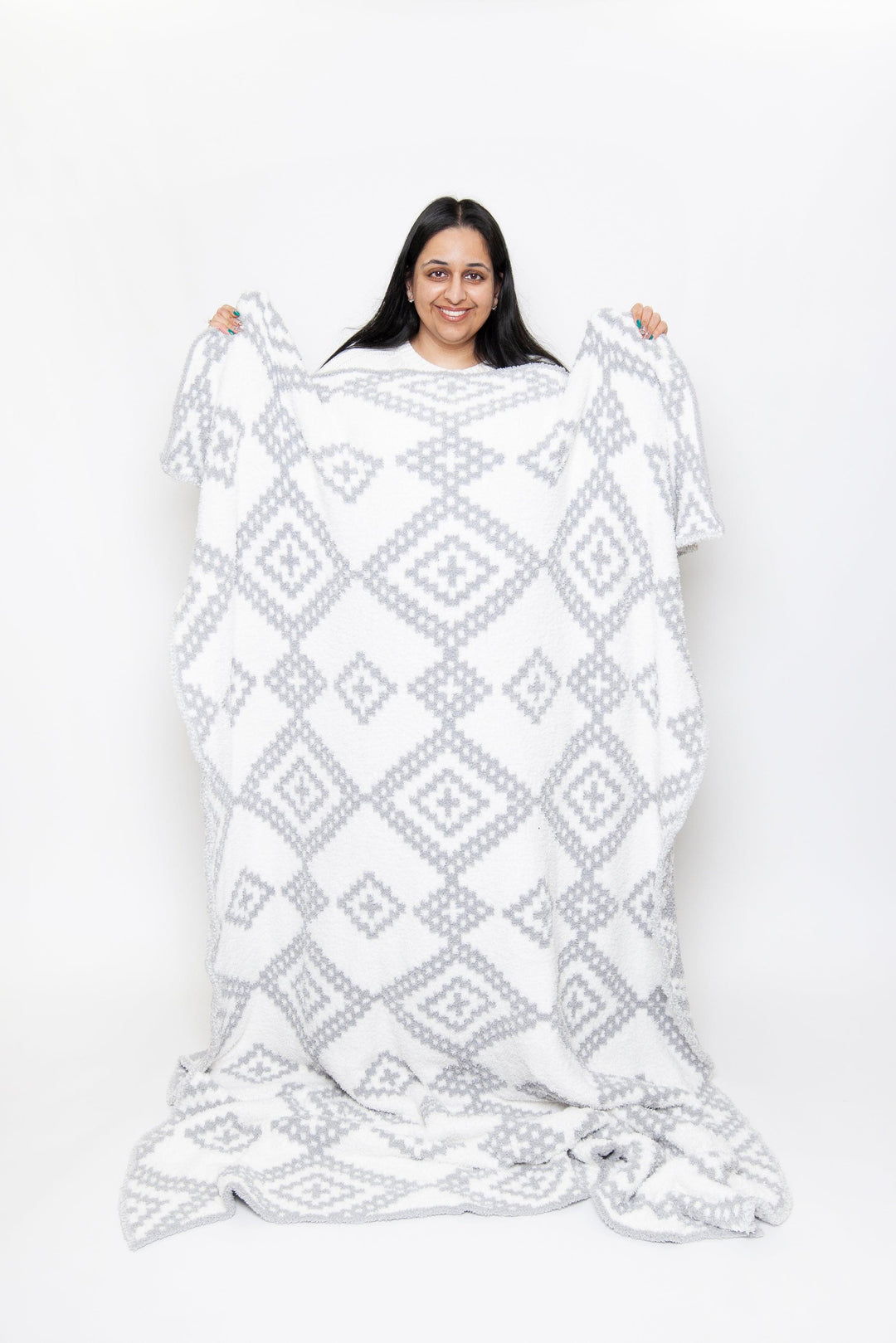 Grey & White Diamond Mosaic Print Throw - Sunset Snuggles