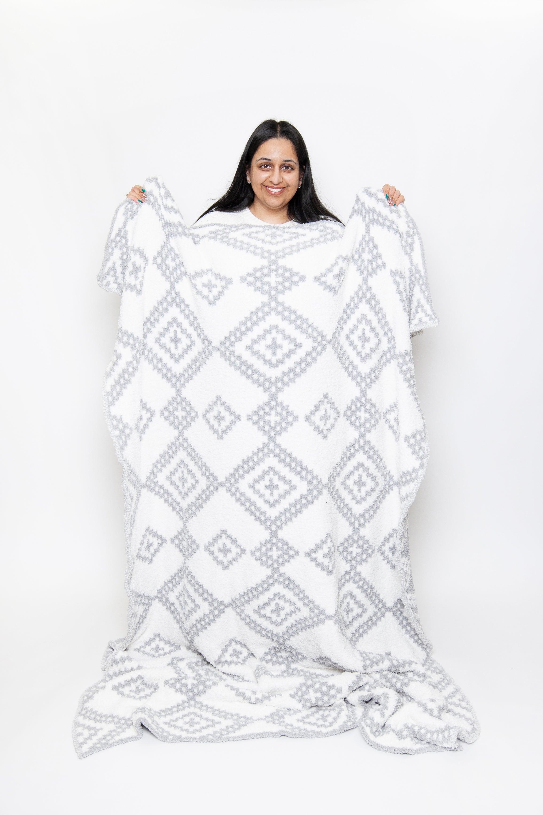 Grey & White Diamond Mosaic Print Throw - Sunset Snuggles