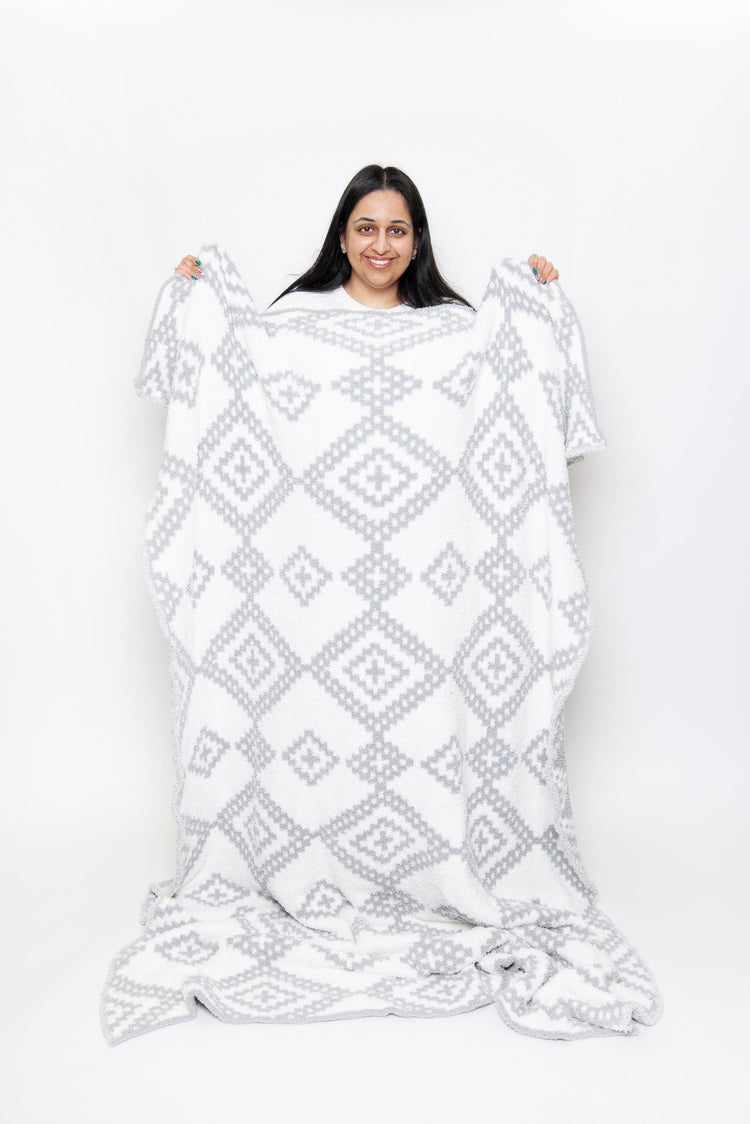 Grey & White Diamond Mosaic Print Throw - Sunset Snuggles