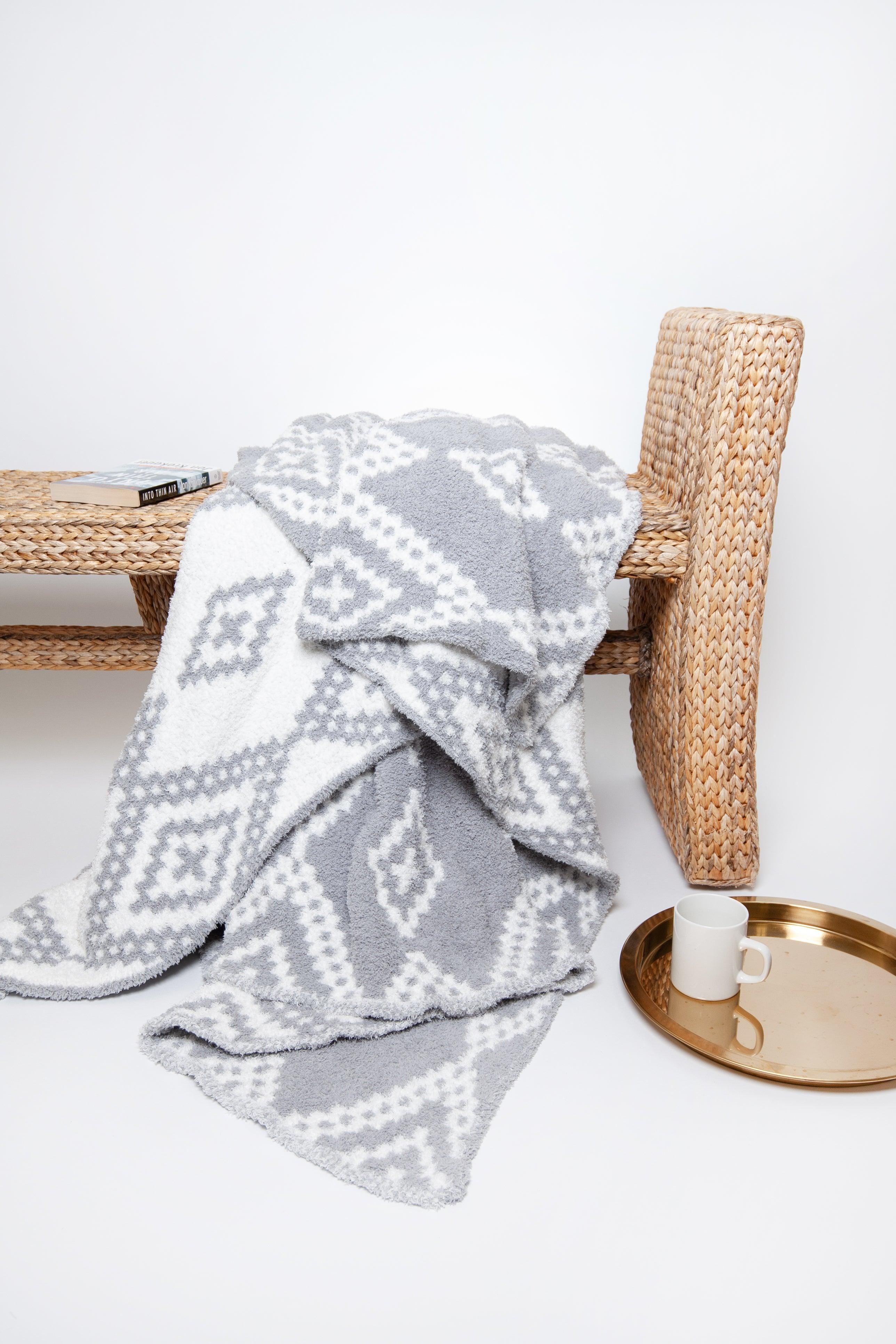Grey & White Diamond Mosaic Print Extended Throw - Sunset Snuggles