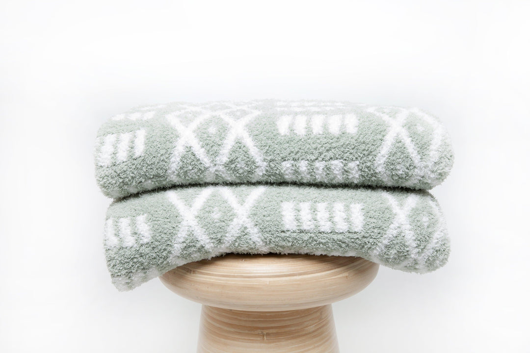 Desert Sage & White Diamond Point Print Throw - Sunset Snuggles