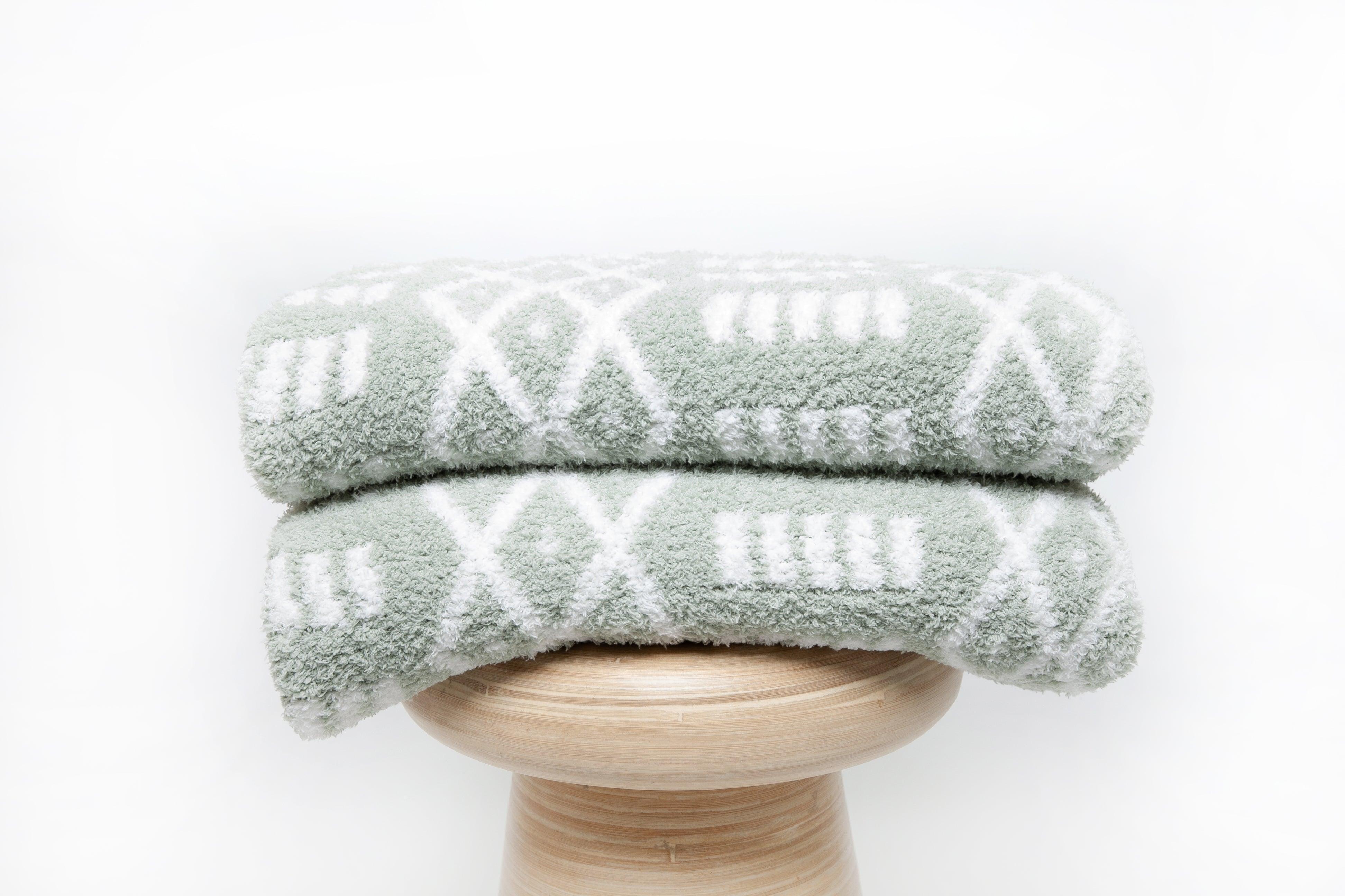 Desert Sage & White Diamond Point Print Throw - Sunset Snuggles