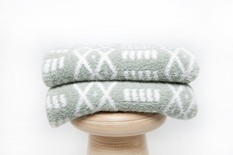 Desert Sage & White Diamond Point Print Throw - Sunset Snuggles