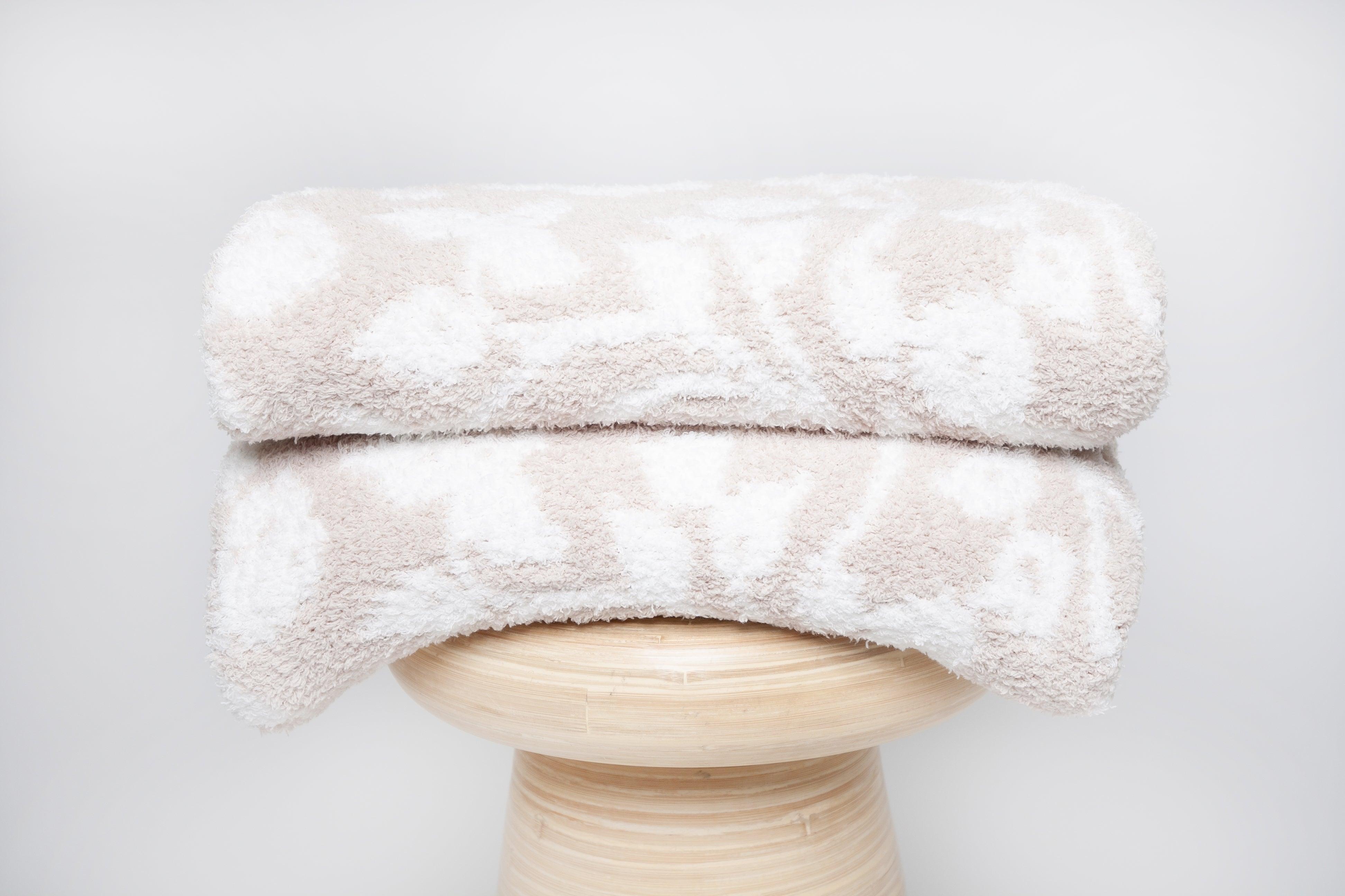 Blushing Beige & White Vintage Floral Print Throw - Sunset Snuggles