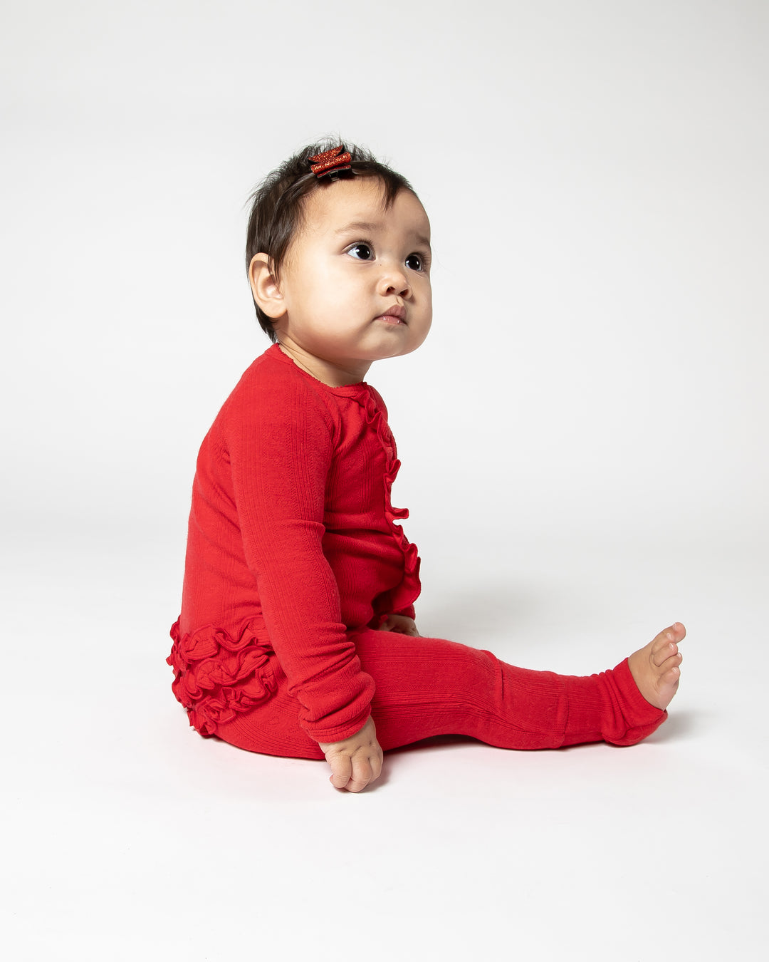 Red Ruffled Convertible Footed One Piece