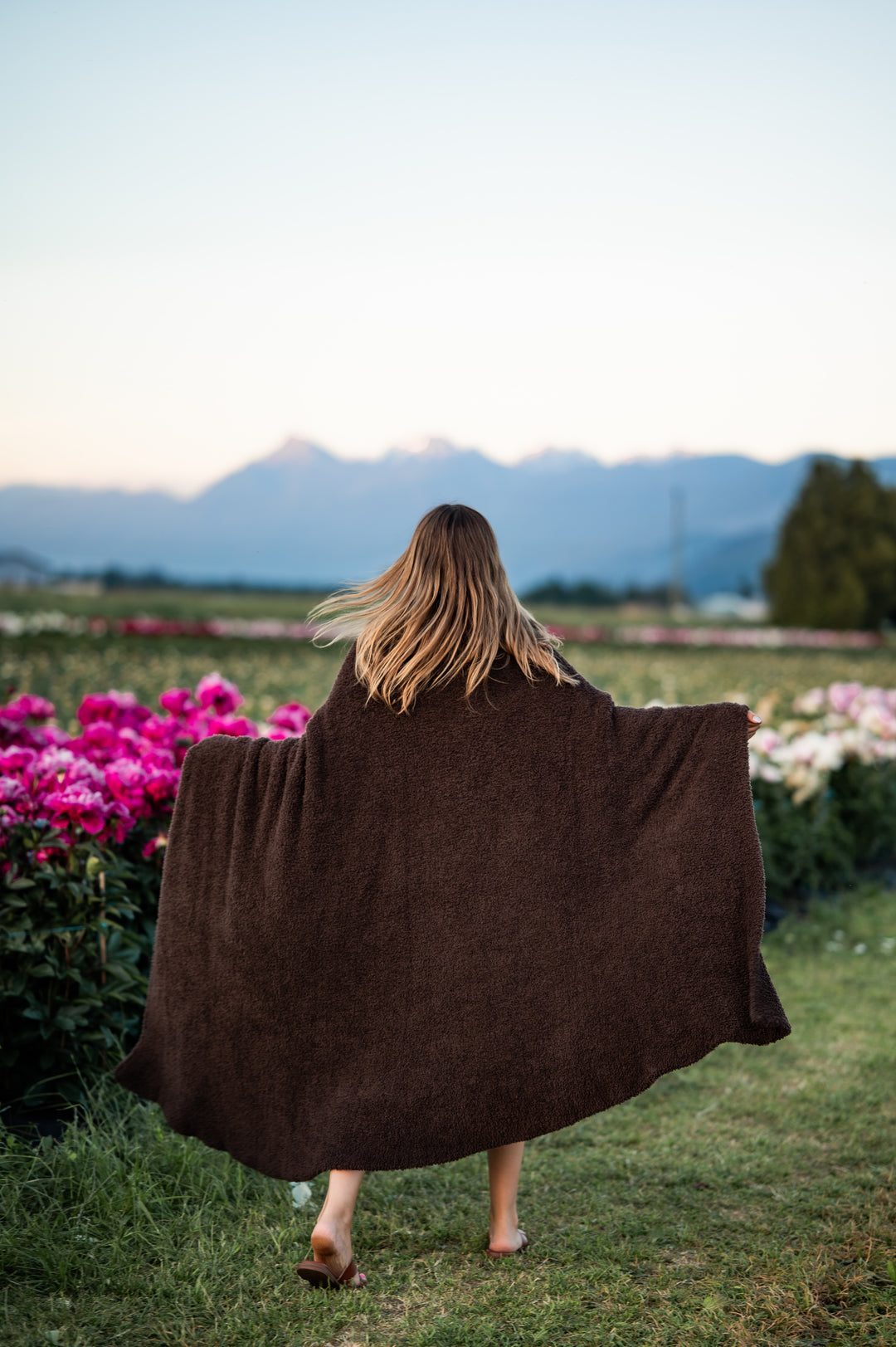Dark Chocolate Solid Double Layered Print Extended Throw