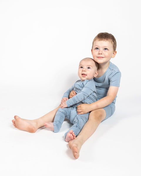 Convertible Footed Onesie - Dusty Blue
