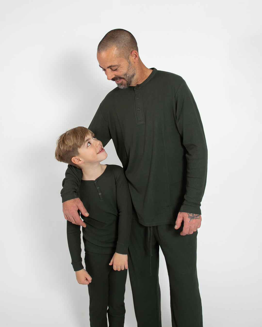 Deep Forest Green Waffle Two Piece Long Pajama Set