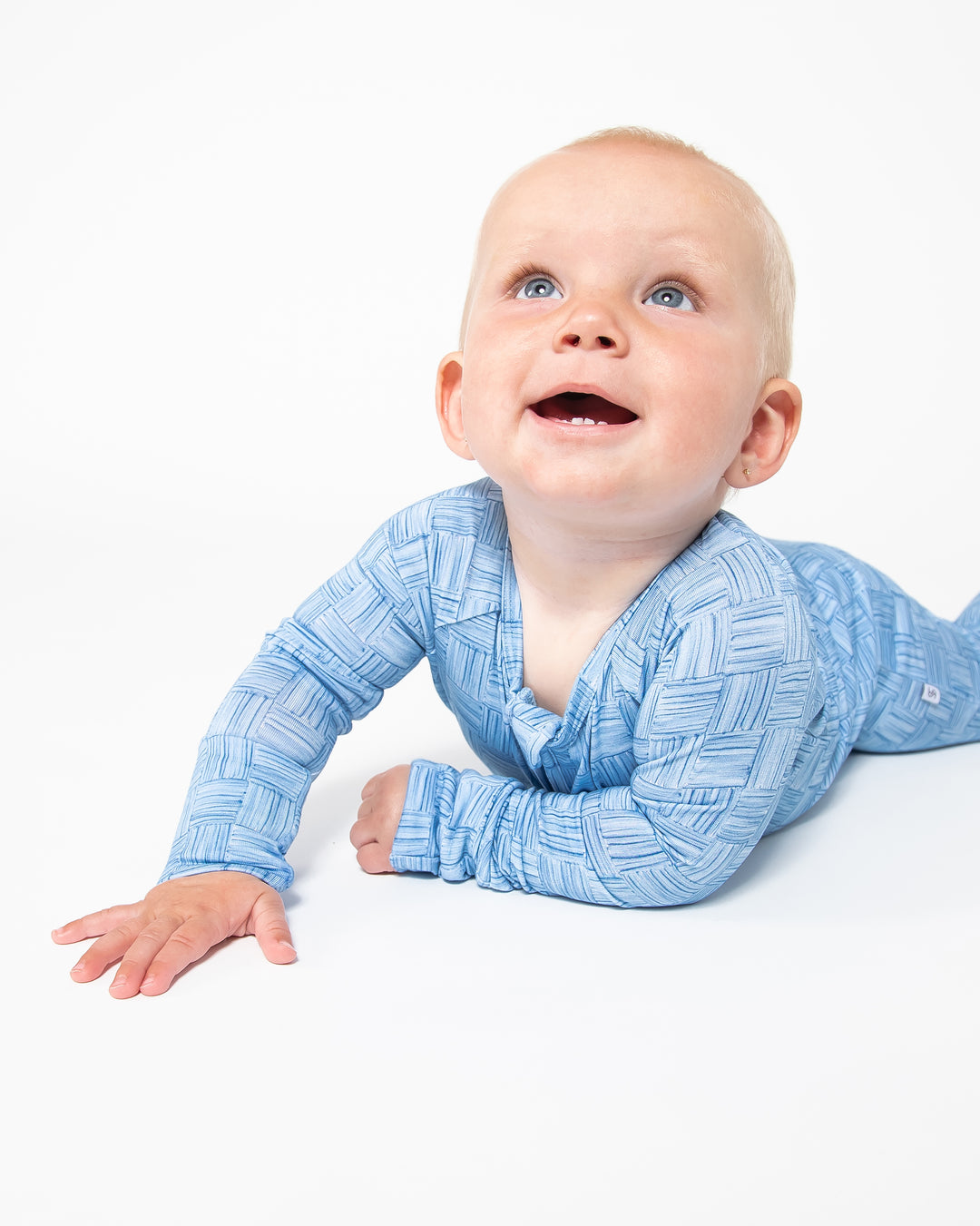 Convertible Footed Onesie - Blue Watercolour Checker