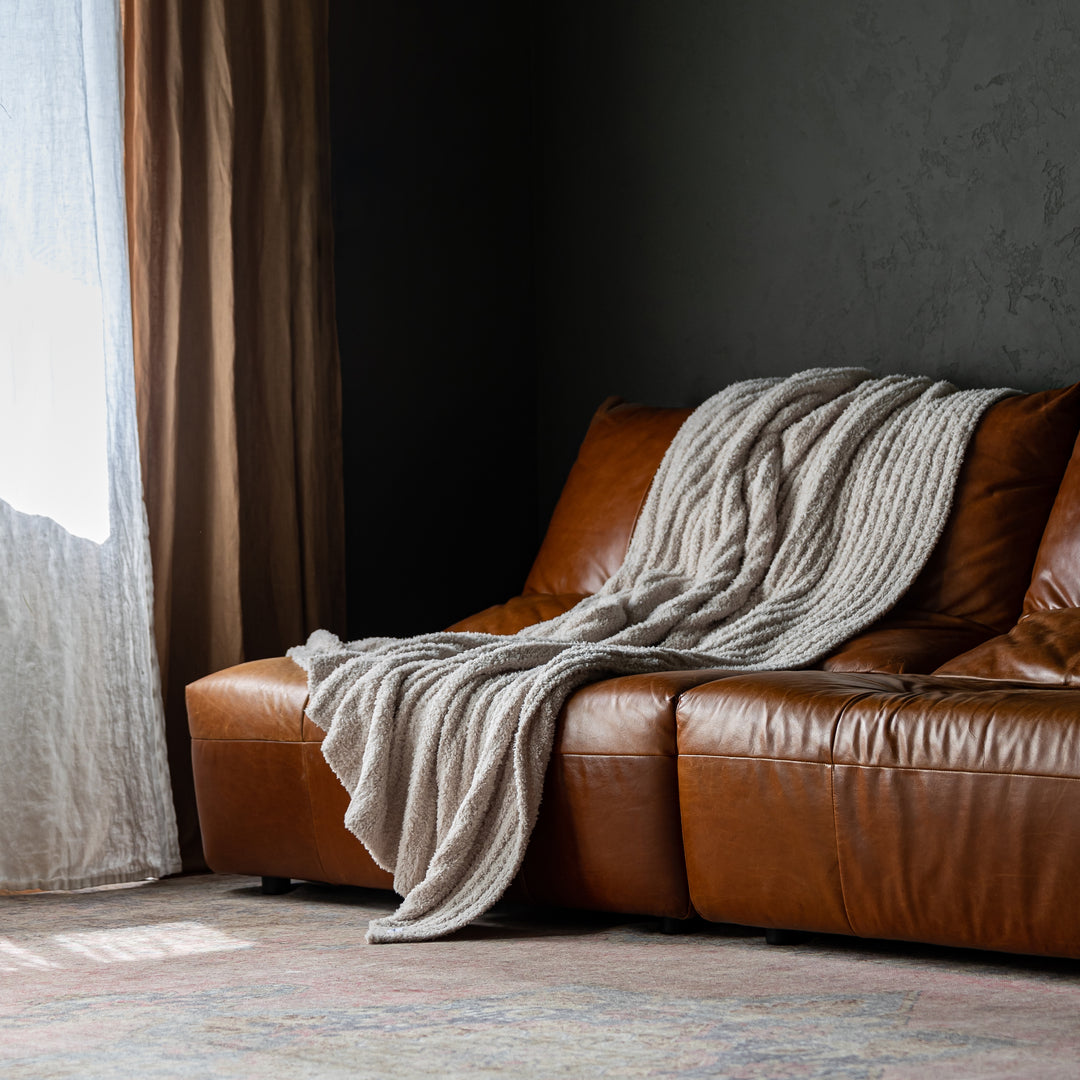 Beige Ribbed Extended Throw
