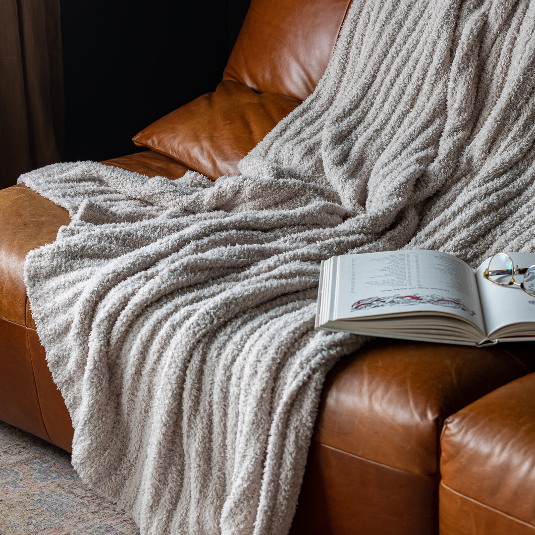 Beige Ribbed Extended Throw