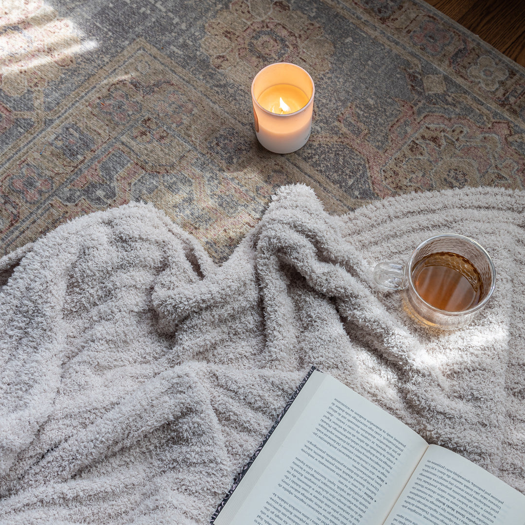 Beige Ribbed Extended Throw