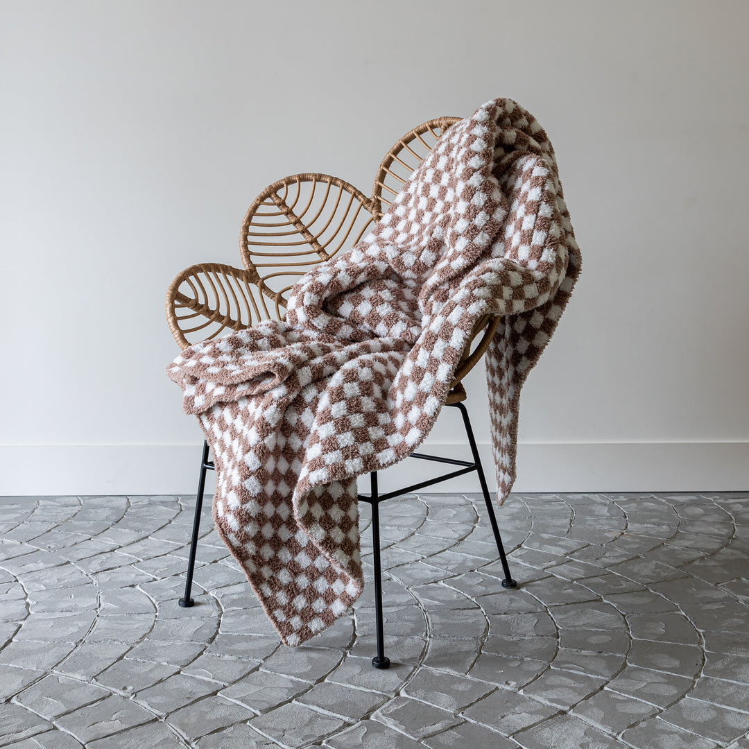 Chocolate Milk &amp; White Check Print Extended Throw