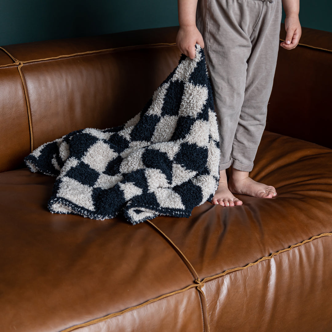 Tap Shoe and Rainy Day Wavy Checker Print Toddler Blanket