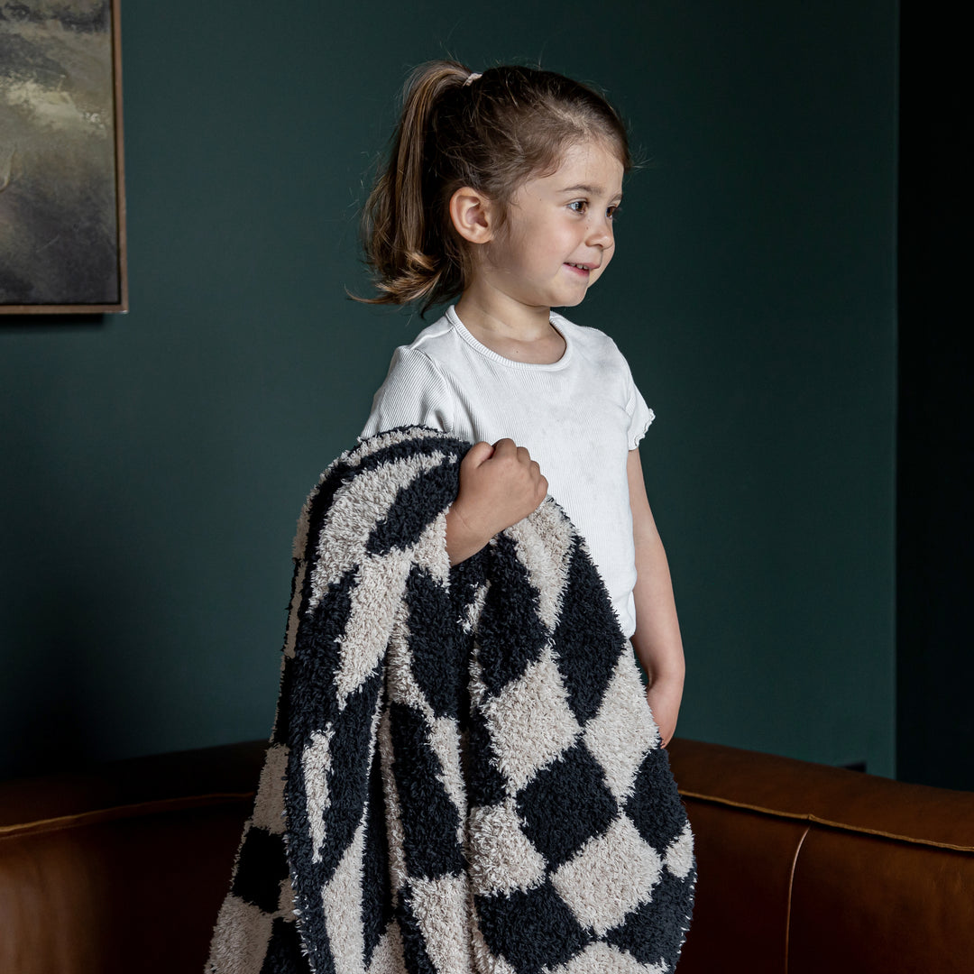 Tap Shoe and Rainy Day Wavy Checker Print Toddler Blanket