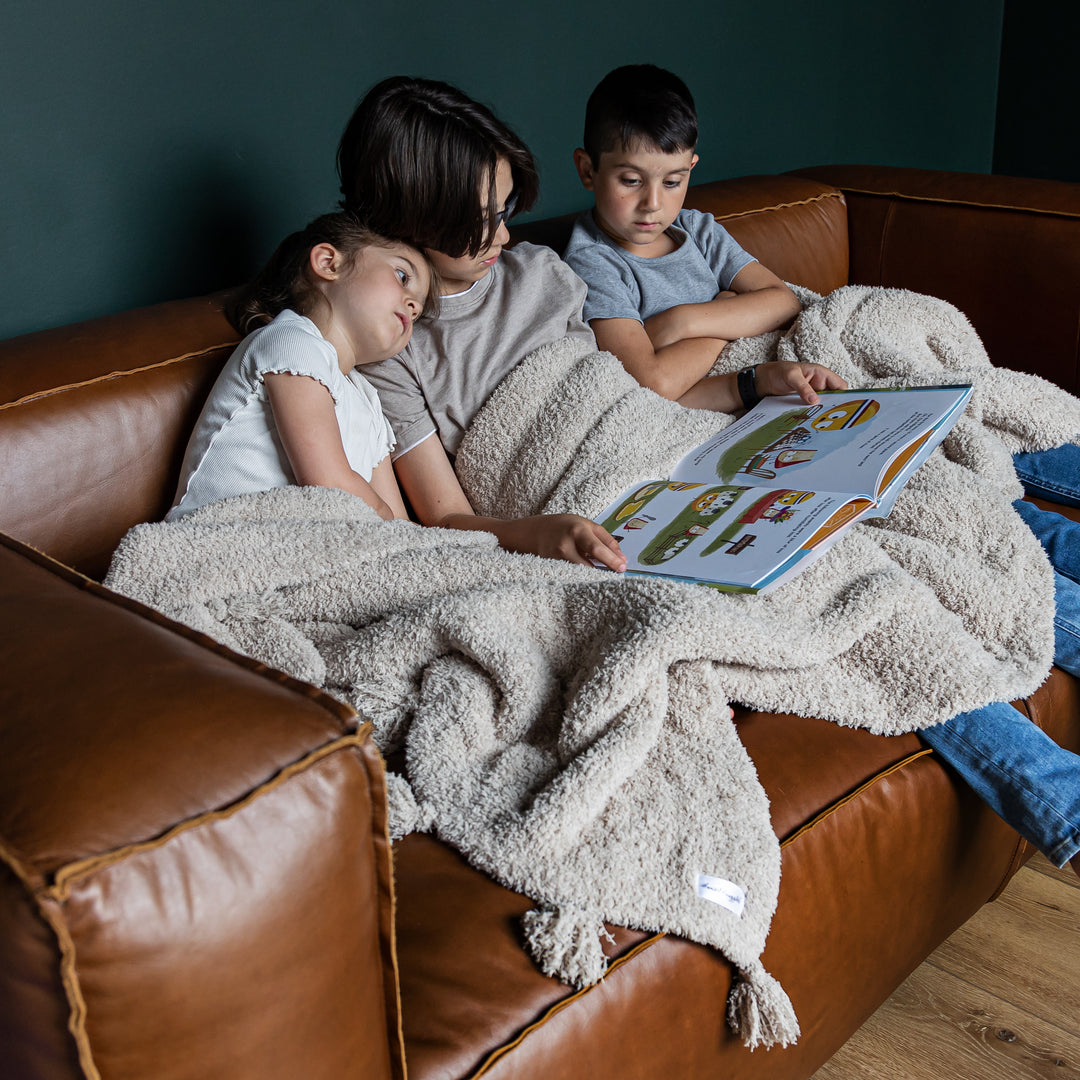 Greige Solid Double Layer with Tassels Print Extended Throw