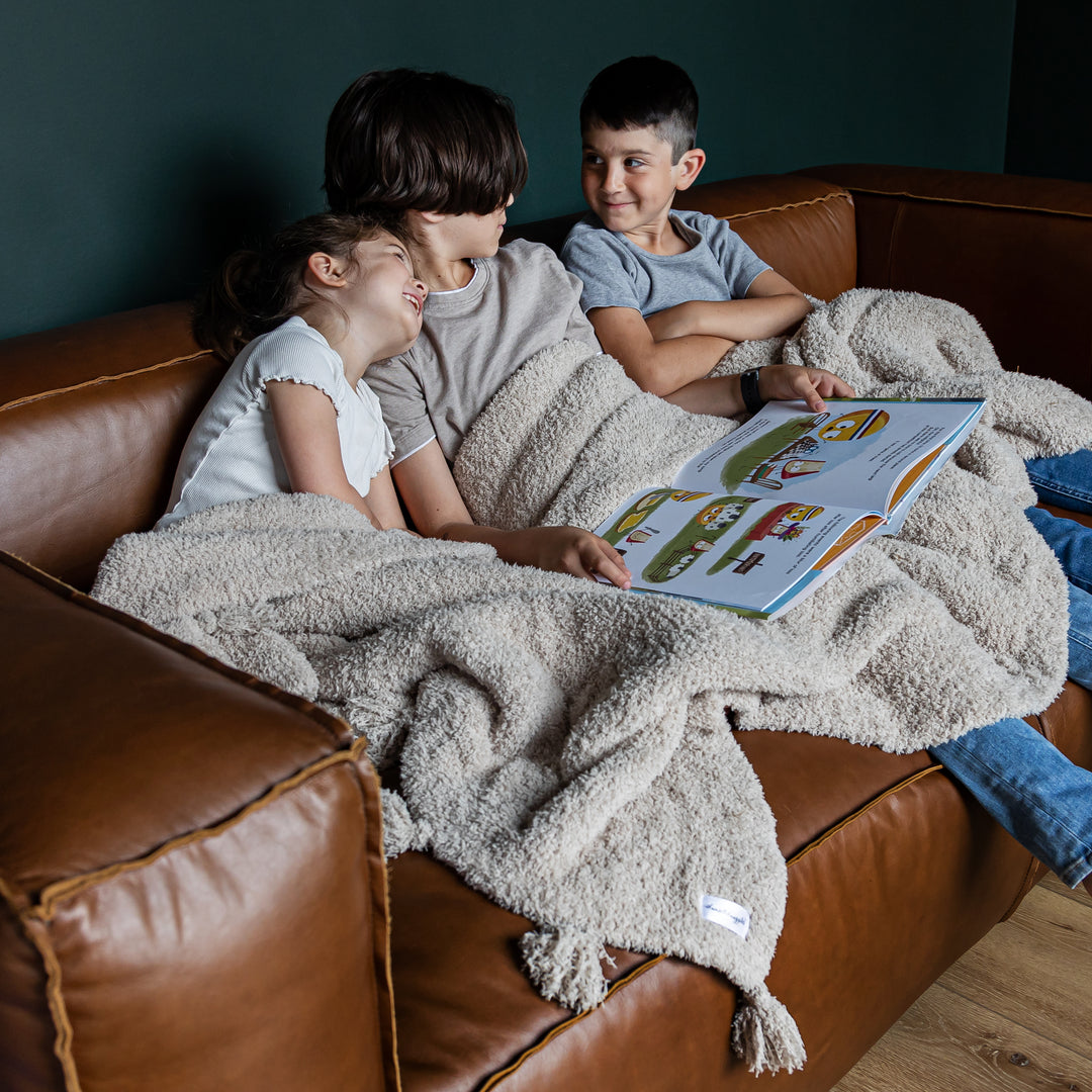 Greige Solid Double Layer with Tassels Print Extended Throw