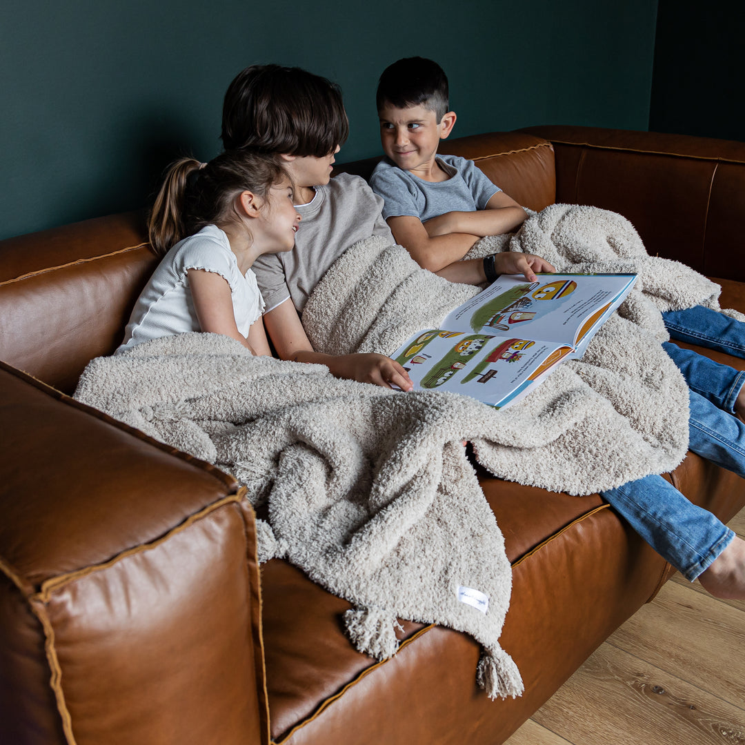 Greige Solid Double Layer with Tassels Print Extended Throw