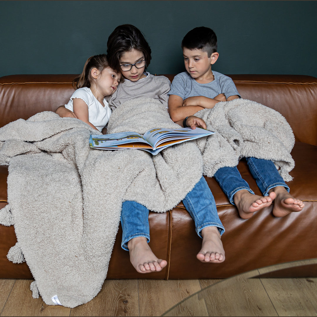 Greige Solid Double Layer with Tassels Print Extended Throw