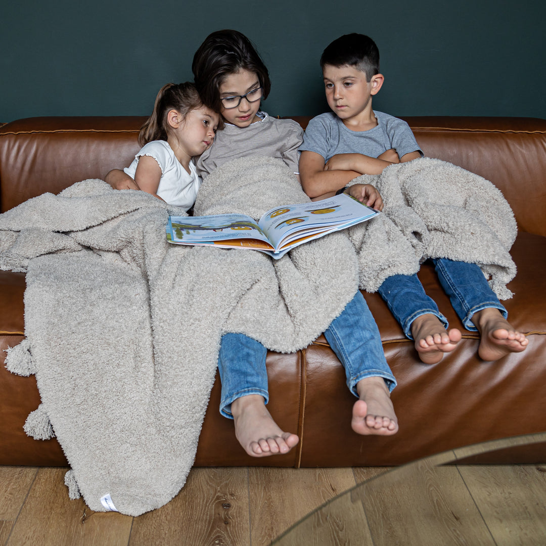 Greige Solid Double Layer with Tassels Print Extended Throw