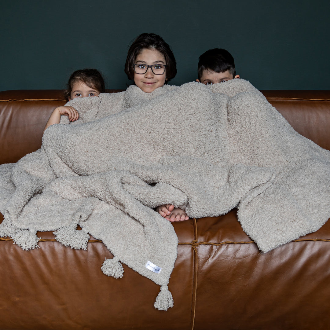 Greige Solid Double Layer with Tassels Print Extended Throw