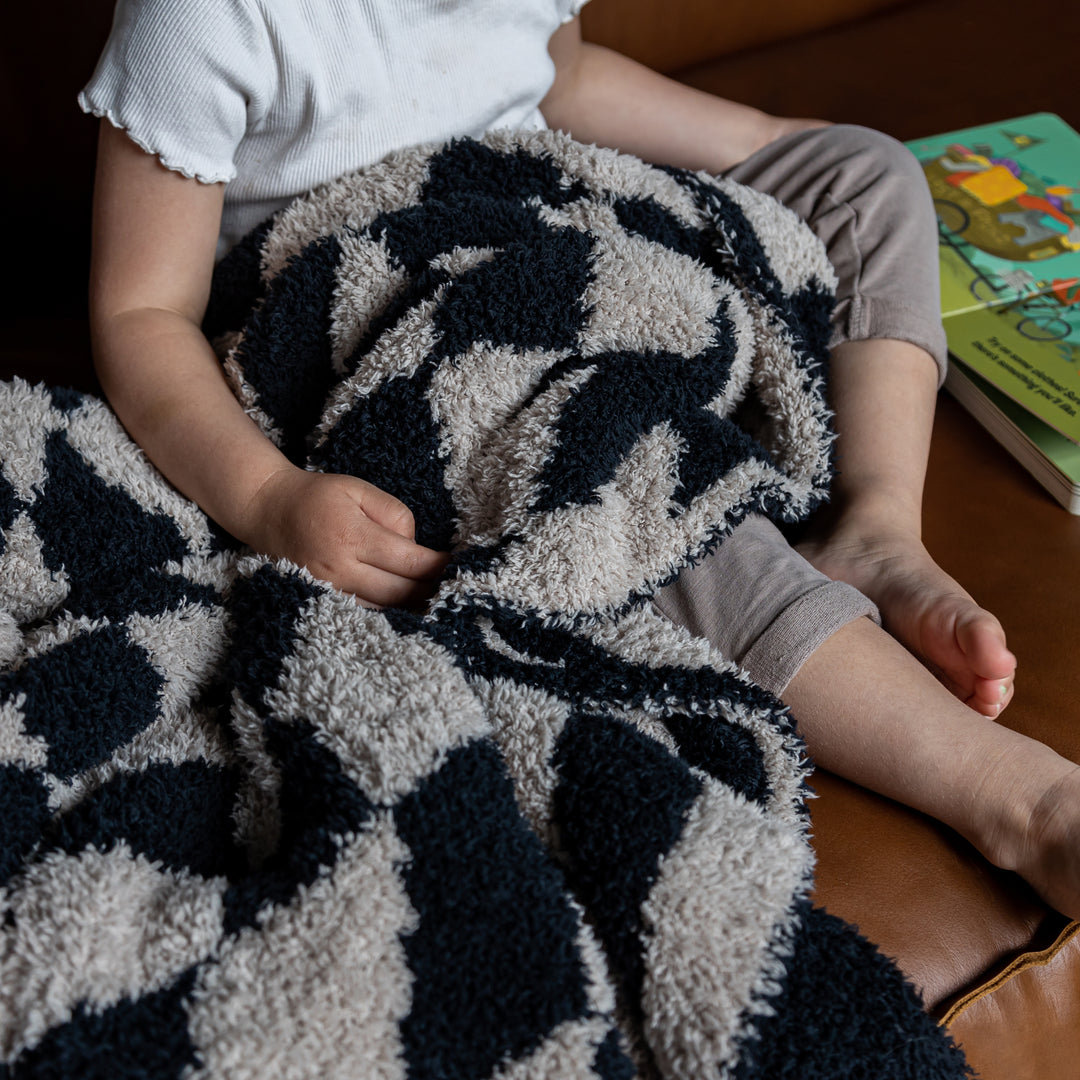 Tap Shoe and Rainy Day Wavy Checker Print Toddler Blanket