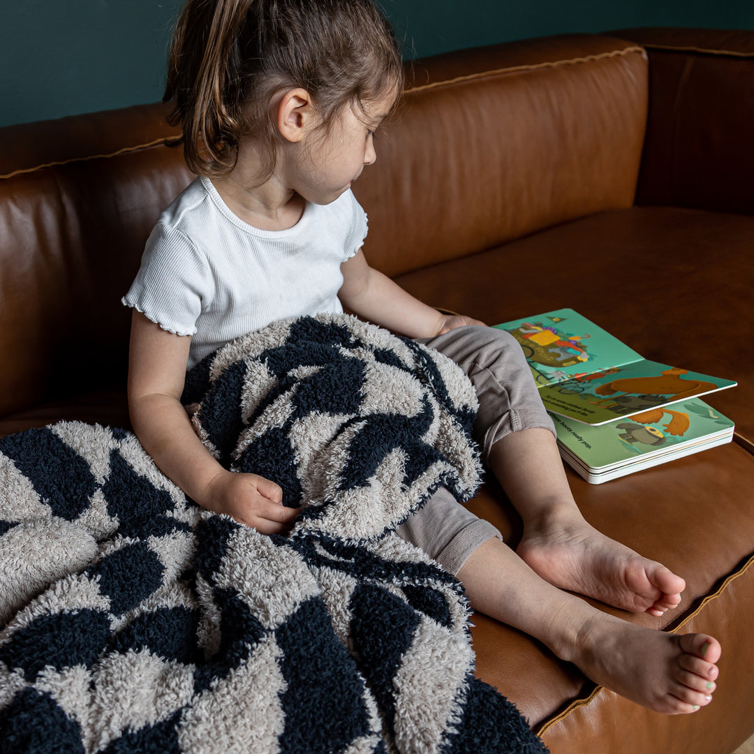 Tap Shoe and Rainy Day Wavy Checker Print Toddler Blanket