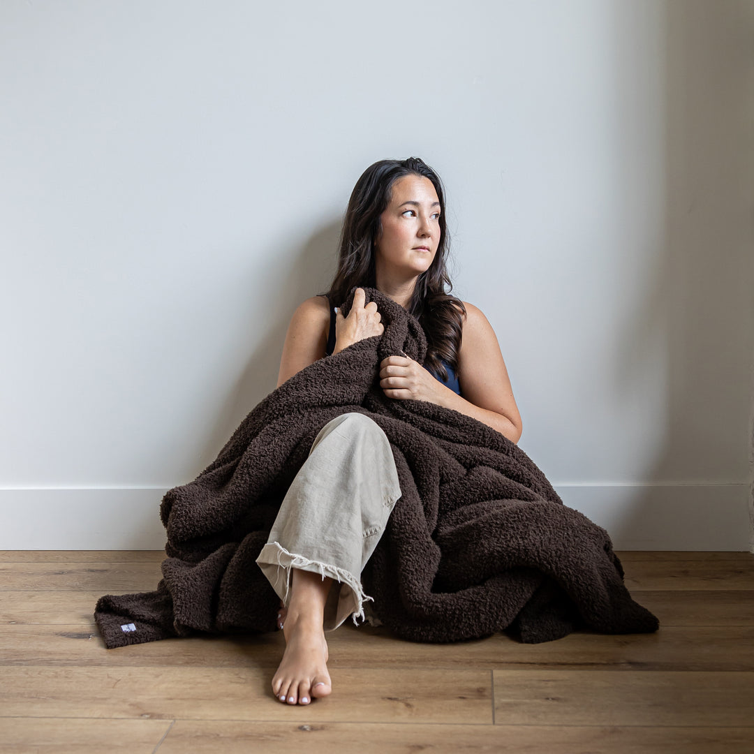 Dark Chocolate Solid Double Layered Print Extended Throw