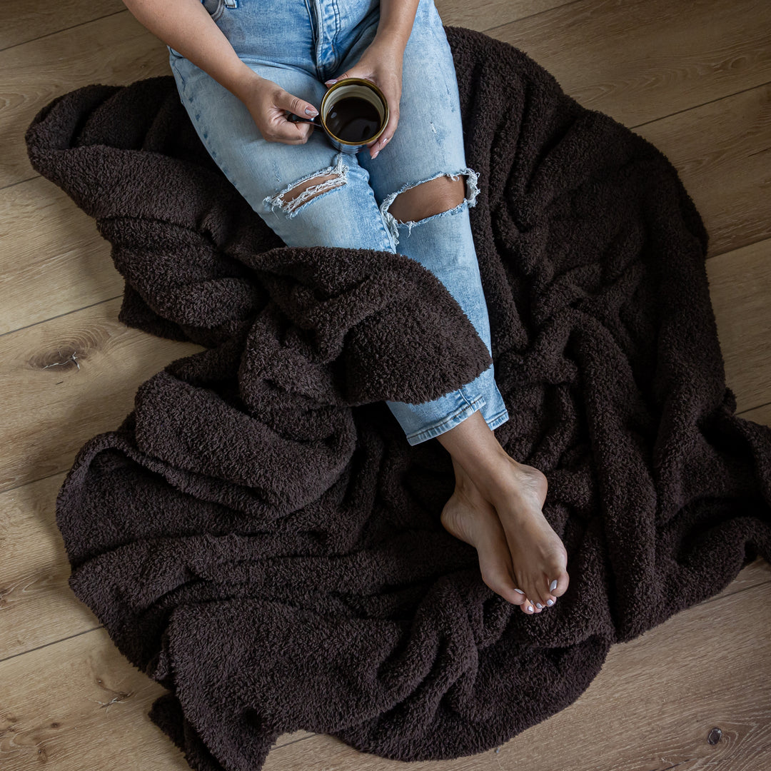 Dark Chocolate Solid Double Layered Print Extended Throw