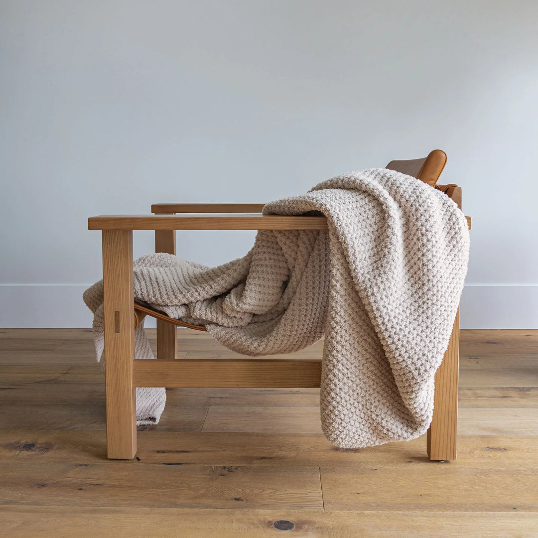 Waffle Print Beige Extended Throw