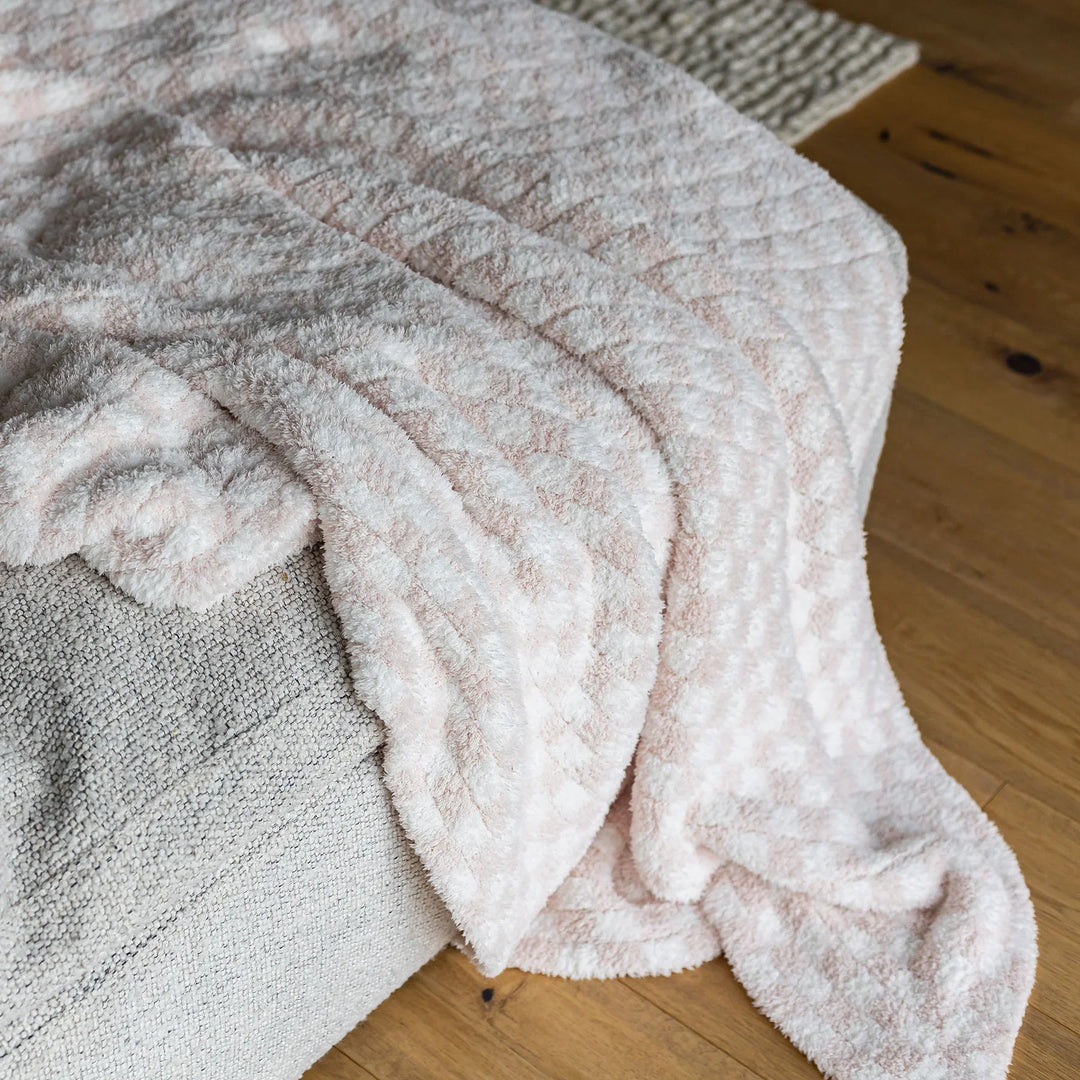 Baby Pink Check Print Extended Throw