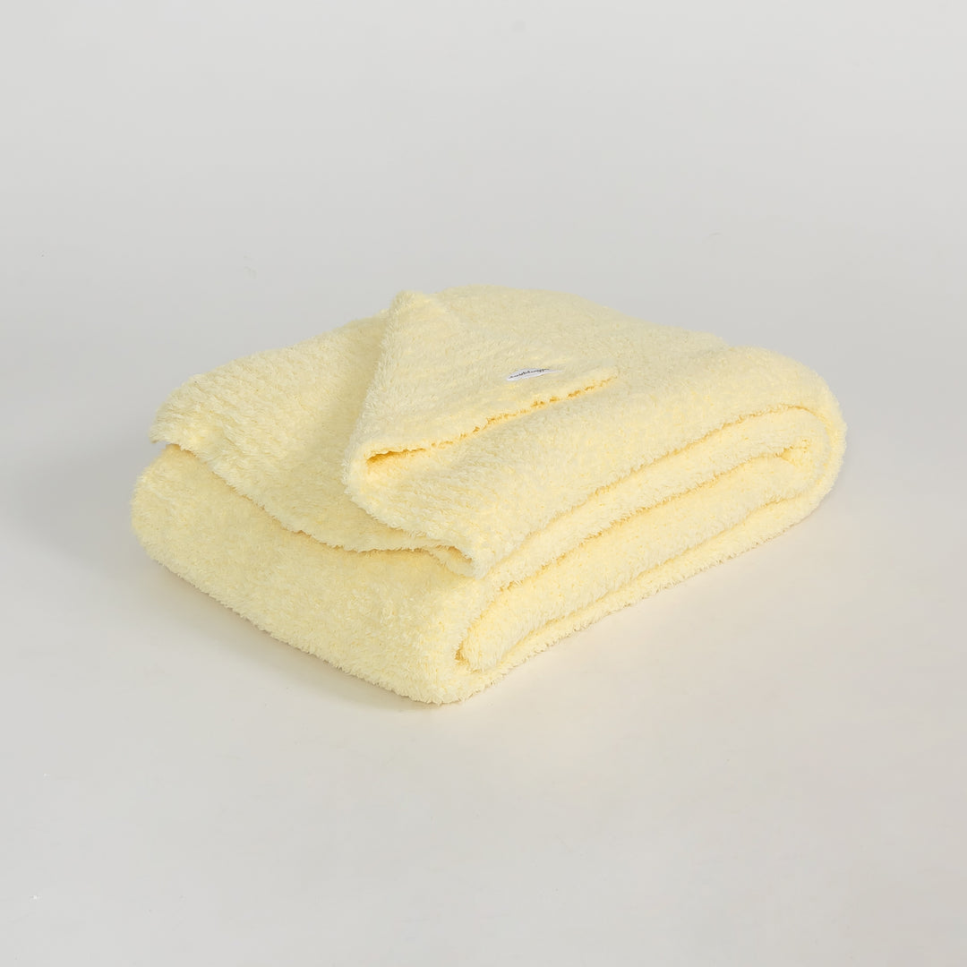 Pastel Yellow Solid Ribbed Border Extended Throw