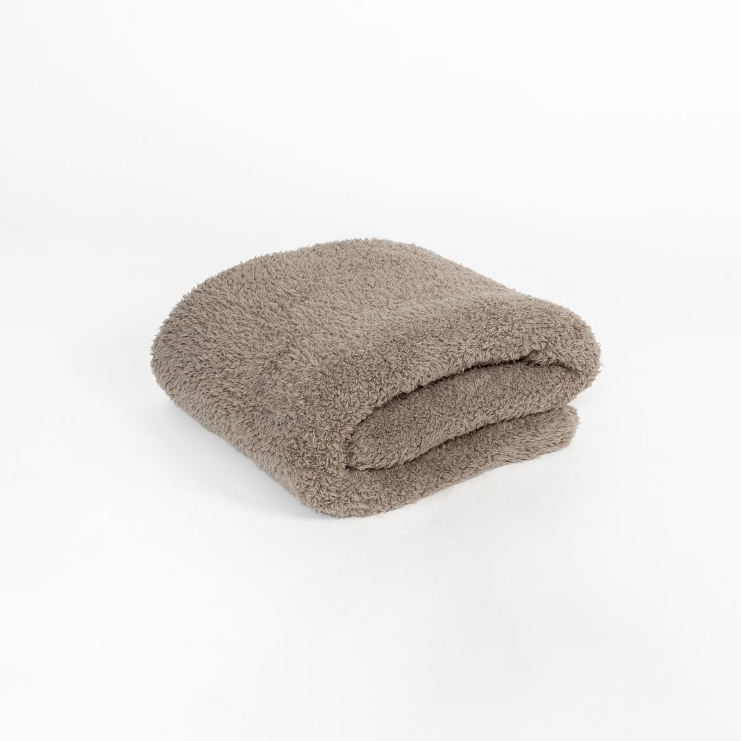 Dark Greige Solid Ribbed Border Extended Throw