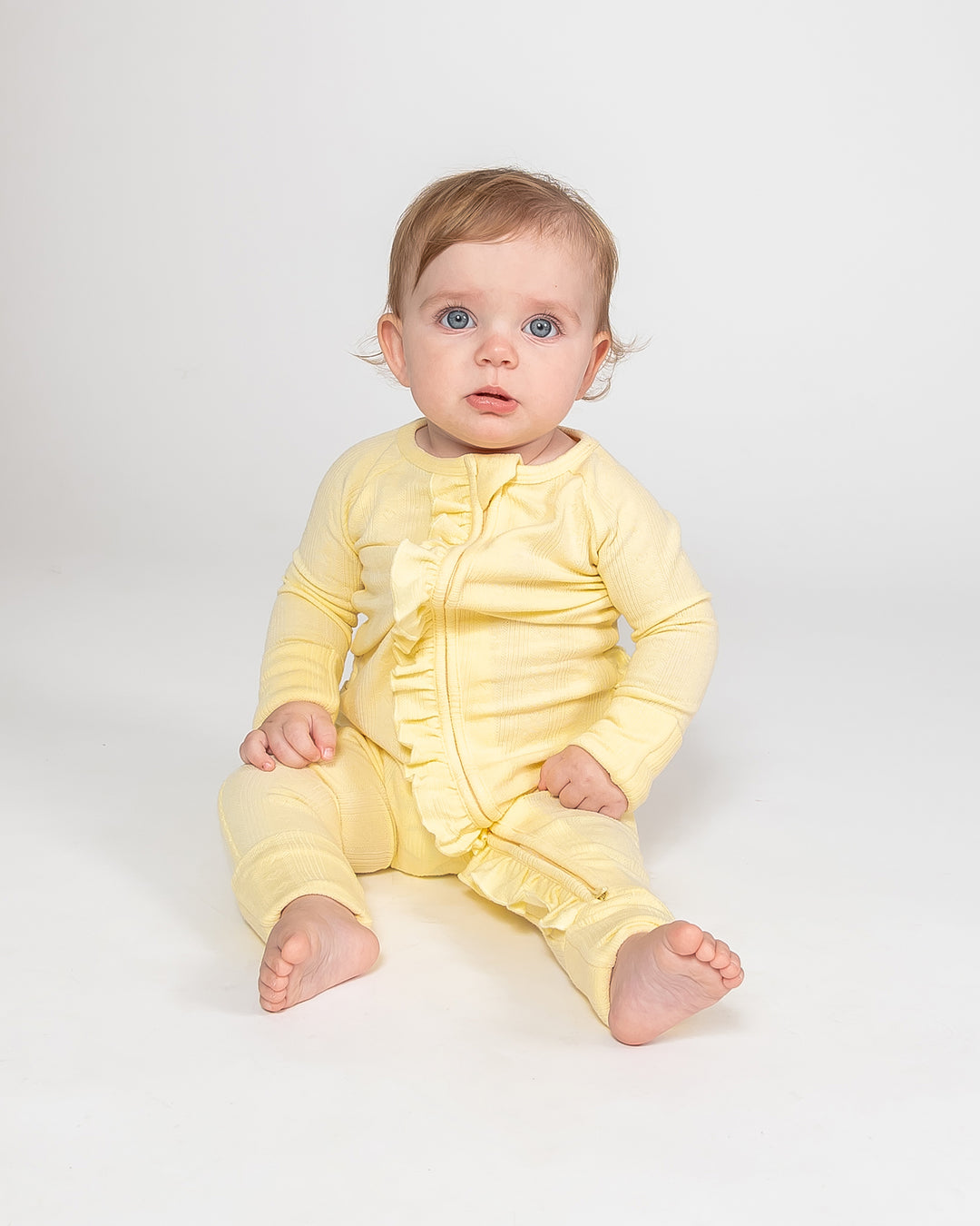 Convertible Ruffled Footed Onesie - Pastel Yellow