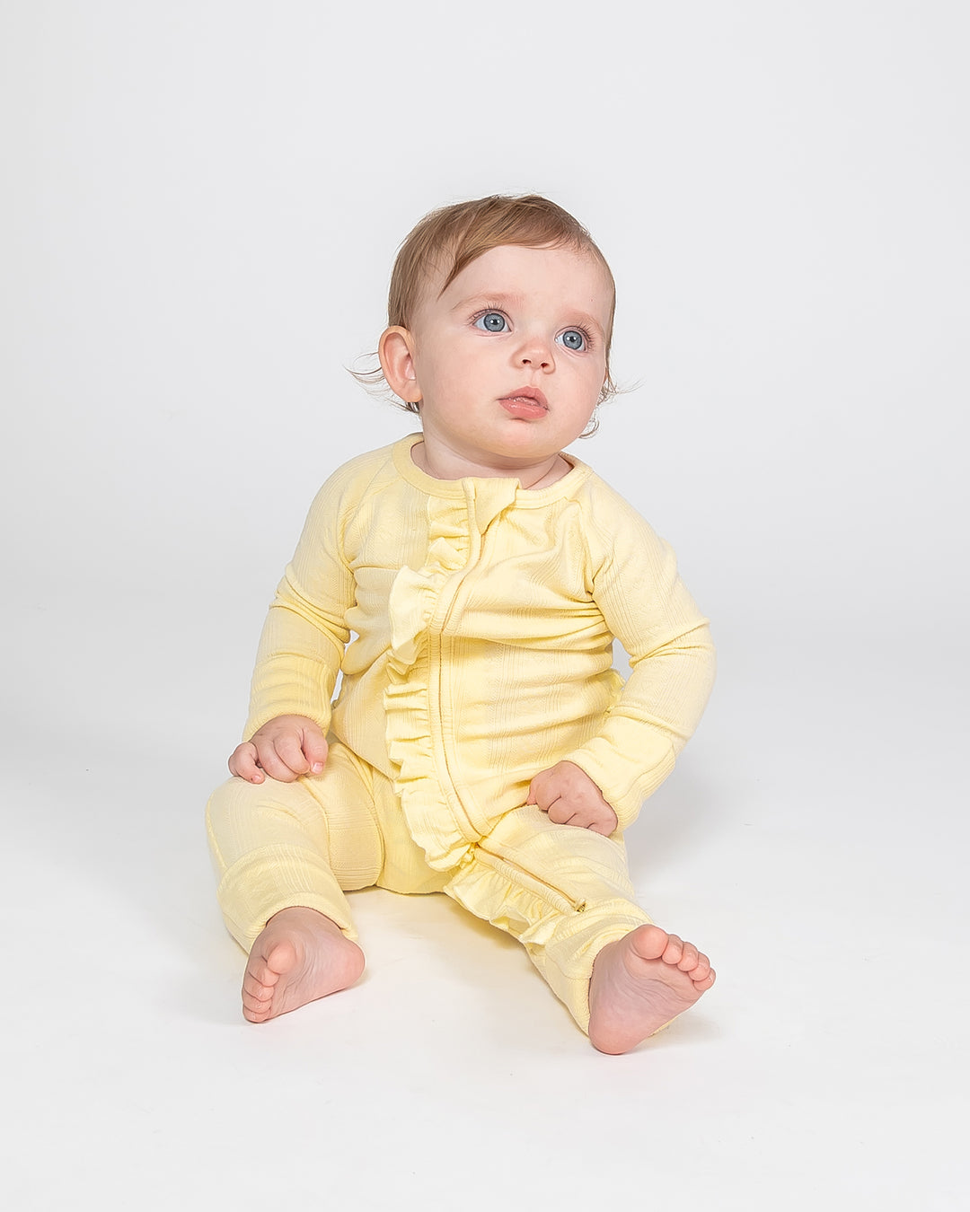 Convertible Ruffled Footed Onesie - Pastel Yellow