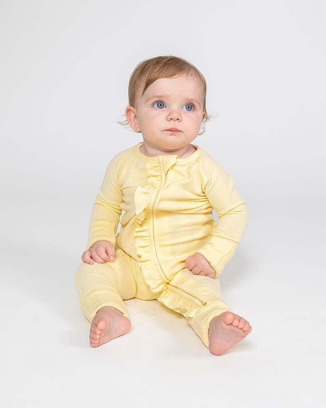 Convertible Ruffled Footed Onesie - Pastel Yellow